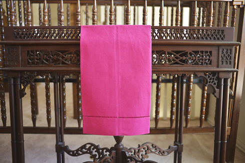 Pink Peacock colored Hemstitch Guest Towel. 14" x 22" - Click Image to Close